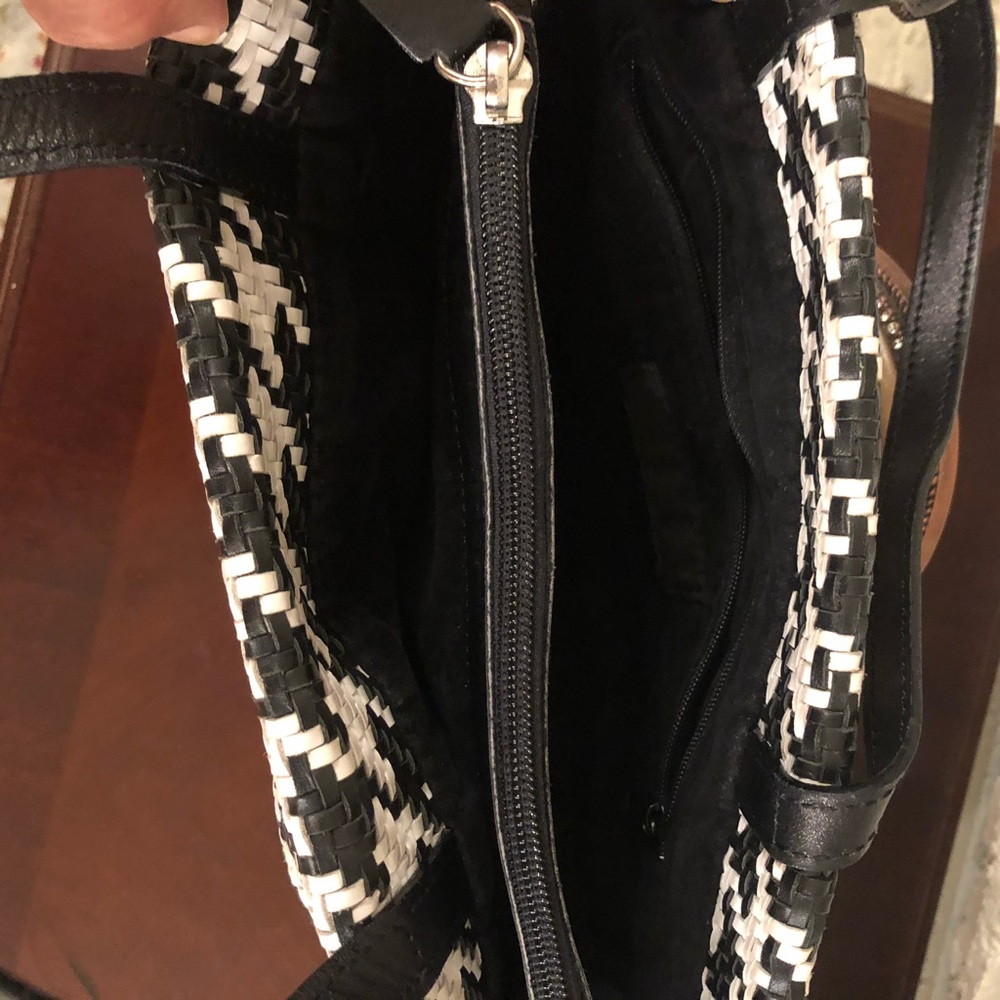 Saks Fifth Avenue Black and White Woven Tote